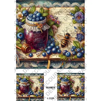 Umělecký papír Rýžový a soft papír na decoupage - Ovoce, zavařenina, vintage - KB2228 Materiál: Soft, Rozměr: A4