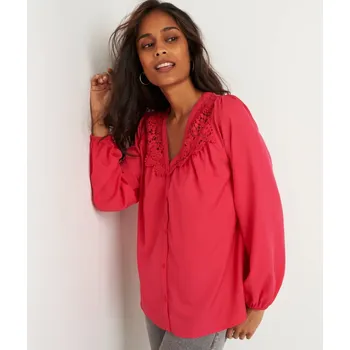 Dámská halenka Košilová halenka s macramé malinová 50