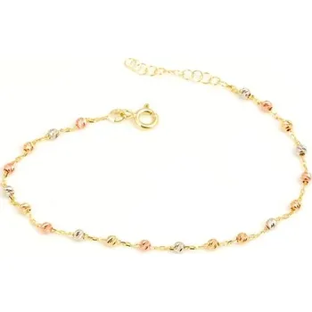 Náramek Dámský zlatý tříbarevný náramek kuličkový ZLNA1567F 17-20 cm + Dárek zdarma