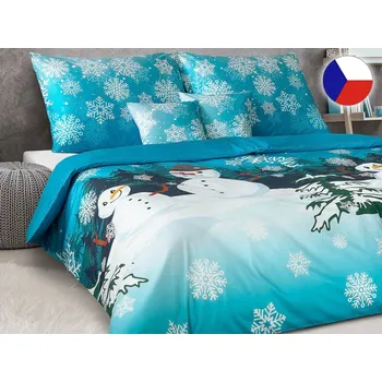 Povlečení Luxusní vánoční povlečení satén 70x90, 140x200 GEON Zimní sněhuláci