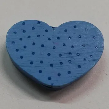 Dětské navlékací korálky Dřevěné korálky - srdce s puntíky modré - 25x18mm - 1ks