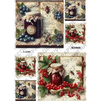 Umělecký papír Rýžový a soft papír na decoupage - Ovoce, zavařenina, vintage - KB2240 Materiál: Soft, Rozměr: A4