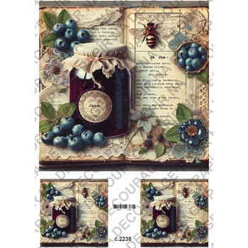 Umělecký papír Rýžový a soft papír na decoupage - Ovoce, zavařenina, vintage - KB2238 Materiál: Soft, Rozměr: A4