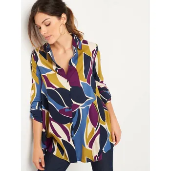 Dámské tričko Rozšířená tunika na knoflíčky, s potiskem nám. modrá/modrá 40