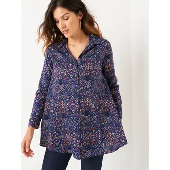 Rozšířená tunika na knoflíčky, s potiskem modrá/purpurová 40