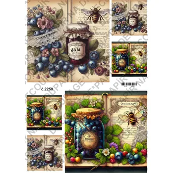 Umělecký papír Rýžový a soft papír na decoupage - Ovoce, zavařenina, vintage - KB2250 Materiál: Soft, Rozměr: A4