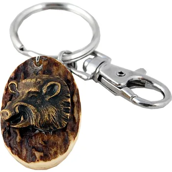 Zubíček Divočák hlava (parohová klíčenka ovál)