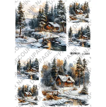Umělecký papír Rýžový a soft papír na decoupage - Zimní krajinka - KB2265 Materiál: Soft, Rozměr: A4