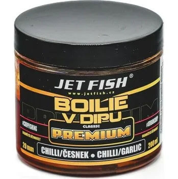 Boilies JET FISH - Boilie v dipu PREMIUM CLASSIC 20mm 200ml - Chilli/česnek