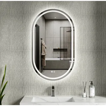 Zrcadlo Erga Lyra, oválné LED zrcadlo 60x100cm, 3 barvy světla, přední a zadní osvětlení, vyhřívací podložka proti zapaření, ERG-V01-Lyra-6010-CL