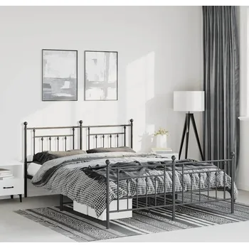 Postel vidaXL Kovový rám postele s hlavovým a nožním čelem 135 x 190 cm [353603] Barva: Černá