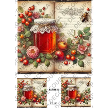 Umělecký papír Rýžový a soft papír na decoupage - Ovoce, zavařenina, vintage - KB2243 Materiál: Soft, Rozměr: A4