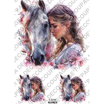 Umělecký papír Rýžový a soft papír na decoupage - Žena s koněm - KB2216 Materiál: Soft, Rozměr: A4