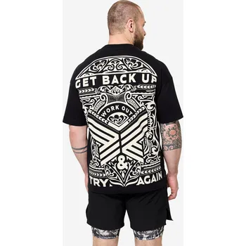 Pánské tričko DOMYOS Pánské fitness tričko volné M BÉŽOVÁ|ČERNÁ