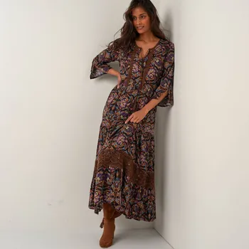 Dámské šaty Dlouhé šaty s potiskem čokoládová/hnědošedá 38