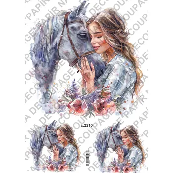 Umělecký papír Rýžový a soft papír na decoupage - Žena s koněm - KB2210 Materiál: Soft, Rozměr: A4