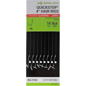 Rybářský háček Korum návazce Quickstop 4" Hair Rigs 8 ks - Velikost : 12
