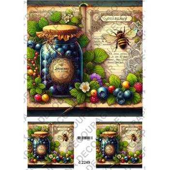 Umělecký papír Rýžový a soft papír na decoupage - Ovoce, zavařenina, vintage - KB2249 Materiál: Rýžový papír, Rozměr: A4