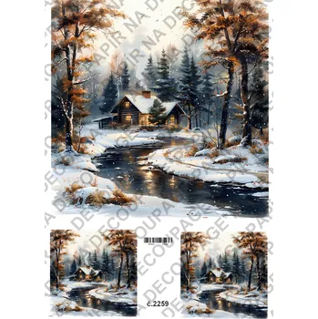 Výtvarný papír Rýžový a soft papír na decoupage - Zimní krajinka - KB2259 Materiál: Rýžový papír, Rozměr: A4