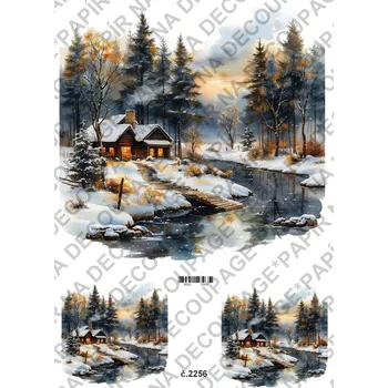 Umělecký papír Rýžový a soft papír na decoupage - Zimní krajinka - KB2256 Materiál: Soft, Rozměr: A4