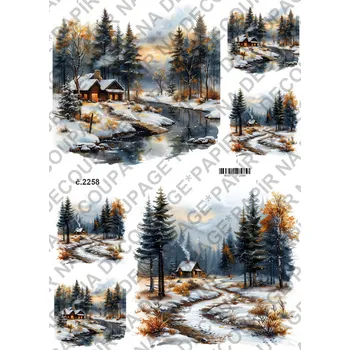 Umělecký papír Rýžový a soft papír na decoupage - Zimní krajinka - KB2258 Materiál: Soft, Rozměr: A4