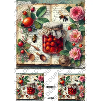 Umělecký papír Rýžový a soft papír na decoupage - Ovoce, zavařenina, vintage - KB2226 Materiál: Soft, Rozměr: A4