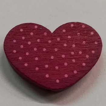 Dětské navlékací korálky Dřevěné korálky - srdce s puntíky fuchsiové - 25x18mm - 1ks