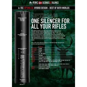 Příslušenství pro sportovní střelbu A-TEC Tlumič A-TEC, model OPTIMA 50, modulový, pro ráže do .338" (8,5mm), na závit M15x1mm