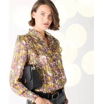 Dámská halenka Voálová halenka s volánky a 		potiskem bronzová/fialová 54