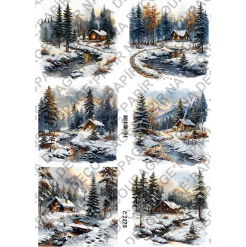 Umělecký papír Rýžový a soft papír na decoupage - Zimní krajinka - KB2275 Materiál: Soft, Rozměr: A4