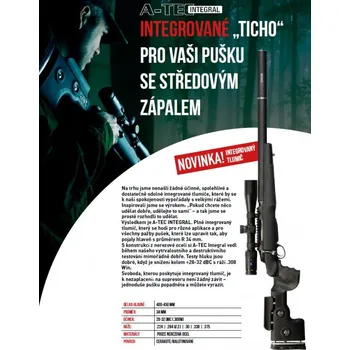 Příslušenství pro sportovní střelbu A-TEC Tlumič A-TEC, model Integral, pro ráže do 6,5mm, délka hlavně 40cm, černý Cerakote