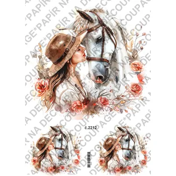 Umělecký papír Rýžový a soft papír na decoupage - Žena s koněm - KB2212 Materiál: Soft, Rozměr: A4