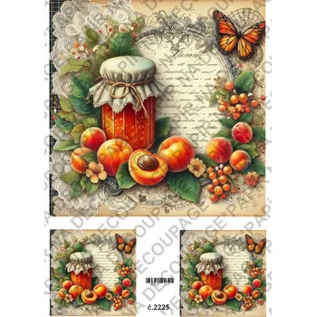 Umělecký papír Rýžový a soft papír na decoupage - Ovoce, zavařenina, vintage - KB2225 Materiál: Soft, Rozměr: A4