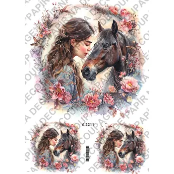 Umělecký papír Rýžový a soft papír na decoupage - Žena s koněm - KB2211 Materiál: Soft, Rozměr: A4