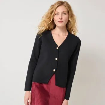 Dámský svetr Propínací asymetrický svetr s výstřihem do V černá 42/44