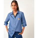 Košilová šambré halenka s výšivkou srdce modrá 40