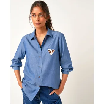 Dámská halenka Košilová šambré halenka s výšivkou srdce modrá 40