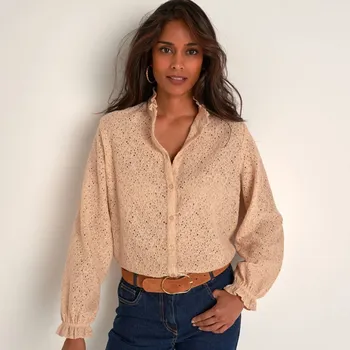 Dámská halenka Krajková halenka se stojáčkem a volánky písková 54