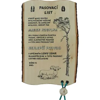 Dřevo Novák Pasovací list psovod č.736 na desce s kůrou 3D