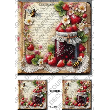 Umělecký papír Rýžový a soft papír na decoupage - Ovoce, zavařenina, vintage - KB2245 Materiál: Soft, Rozměr: A4