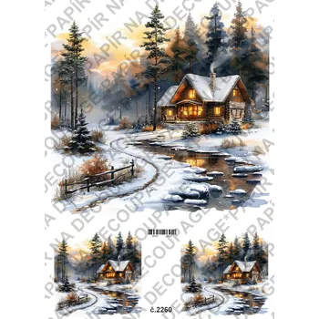 Umělecký papír Rýžový a soft papír na decoupage - Zimní krajinka - KB2260 Materiál: Soft, Rozměr: A4