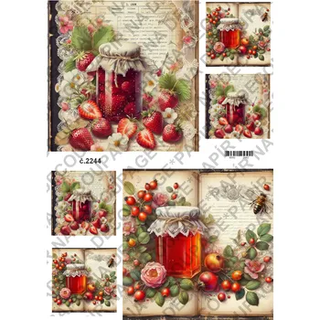 Umělecký papír Rýžový a soft papír na decoupage - Ovoce, zavařenina, vintage - KB2244 Materiál: Soft, Rozměr: A4