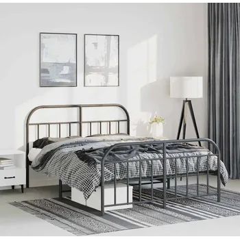 Postel vidaXL Kovový rám postele s hlavovým a nožním čelem 135 x 190 cm [353652] Barva: Černá