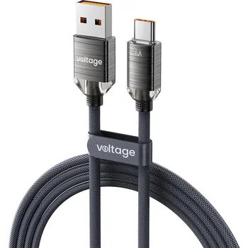 Datový kabel VOLTAGE USB-A / USB-C Napětí PureCrystal 66W kabel 100cm černý