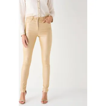 Dámské kalhoty Úzké kalhoty v koženkovém vzhledu zlatá 46