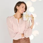 Voálová halenka se zlatým potiskem puntíků růžová pudrová 48