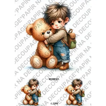 Umělecký papír Rýžový a soft papír na decoupage - Děti a medvídek - KB2289 Materiál: Soft, Rozměr: A4