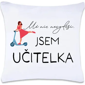Dekorativní polštářek DOBRÝ TRIKO Polštář s potiskem 40 x 40 cm Učitelka koloběžka Oboustranný tisk: NE