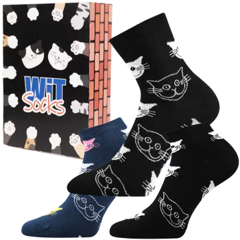 Pánské ponožky Dárkový set - Kočky 4 mix - velikost 39-42 (Velikost 39-42)