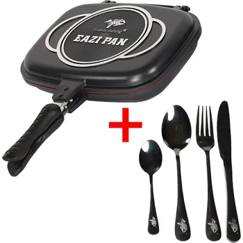 Kempingové nádobí Giants fishing - Akční set Pánev na vaření Eazi Pan Large + Sada nerezových příborů